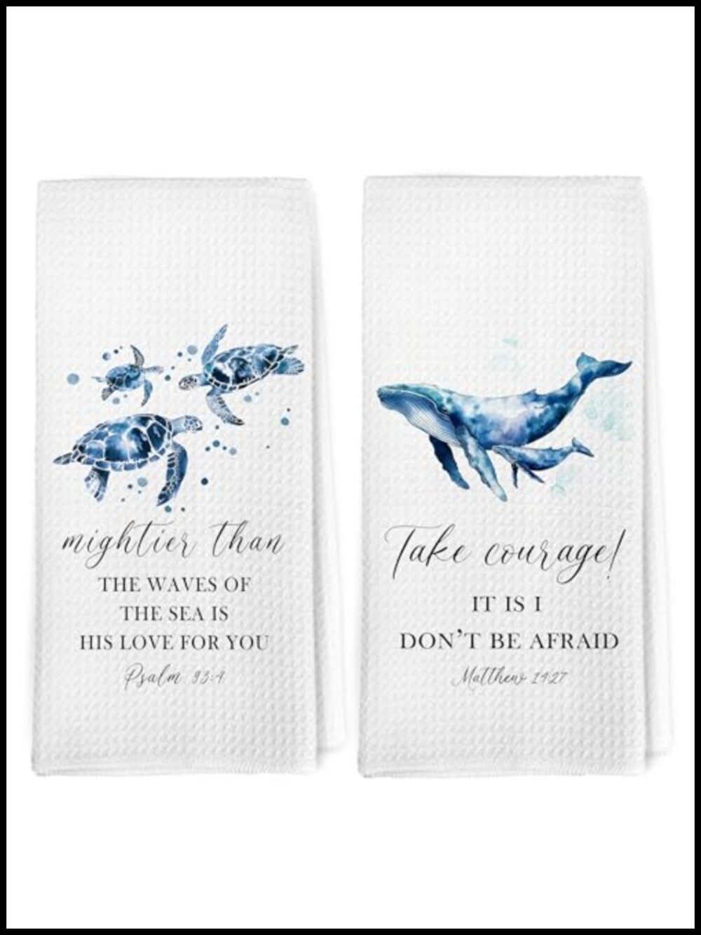 Waffle Weave Kitchen Dish Towels Set of 2 Christian Bible Verse Coastal Beach